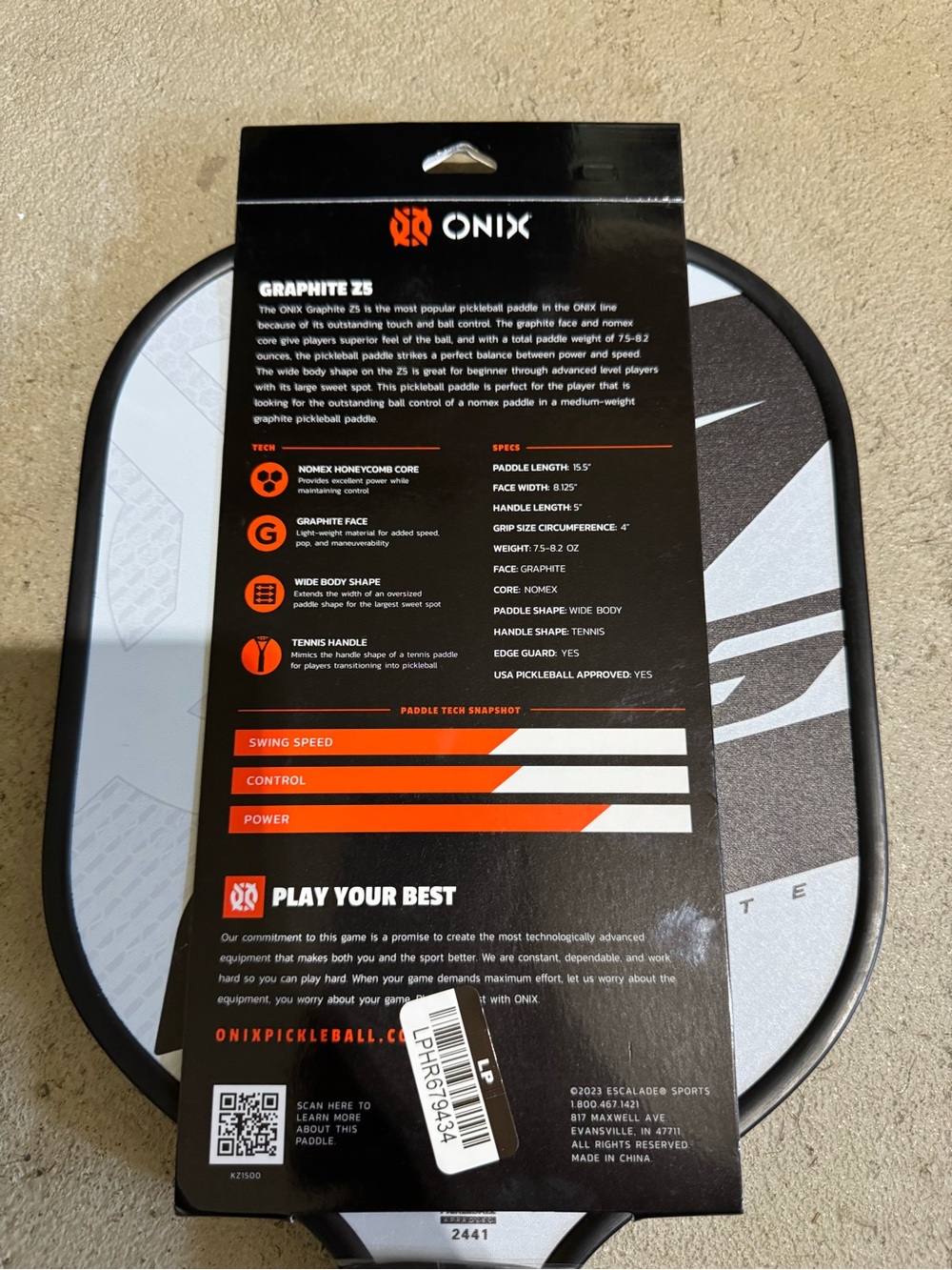 ONIX Graphite Z5 Pickleball Paddle - Black and White NWT - Picture 5 of 6